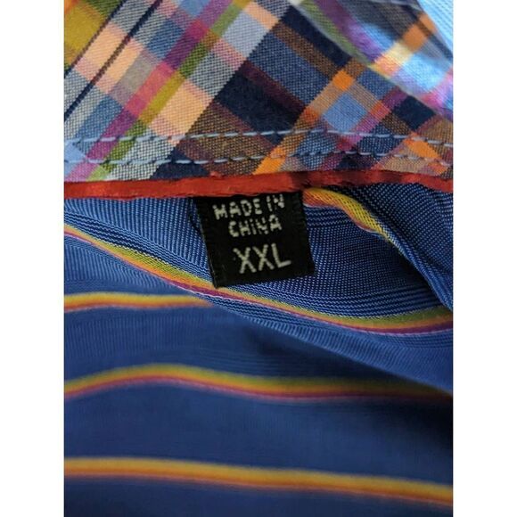 Bugatchi Men's Blue & Yellow Striped Long Sleeve Button Down Shirt Size 2XL - Picture 5 of 9